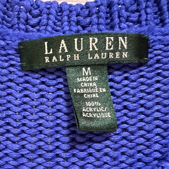 Lauren Ralph Lauren Royal Blue Open Knit Heavy Crewneck Sweater, Women’s Medium - Picture 2 of 7